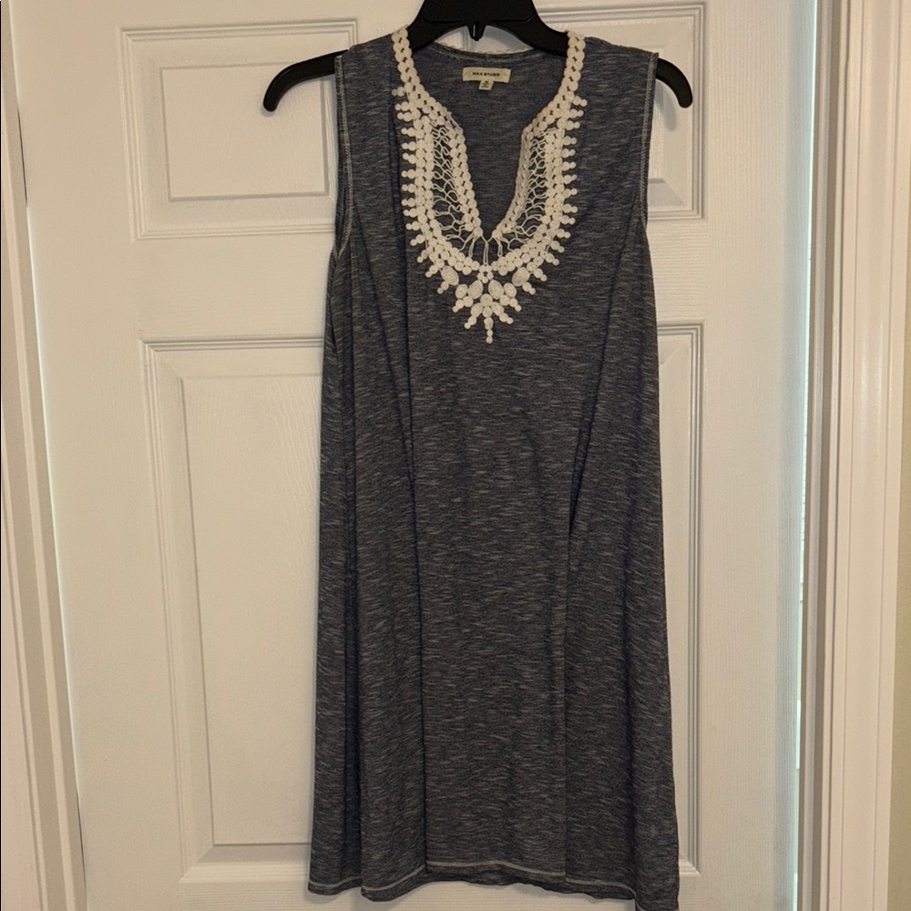 Max Studio Gray Mini Dress with Cream Crochet Trim